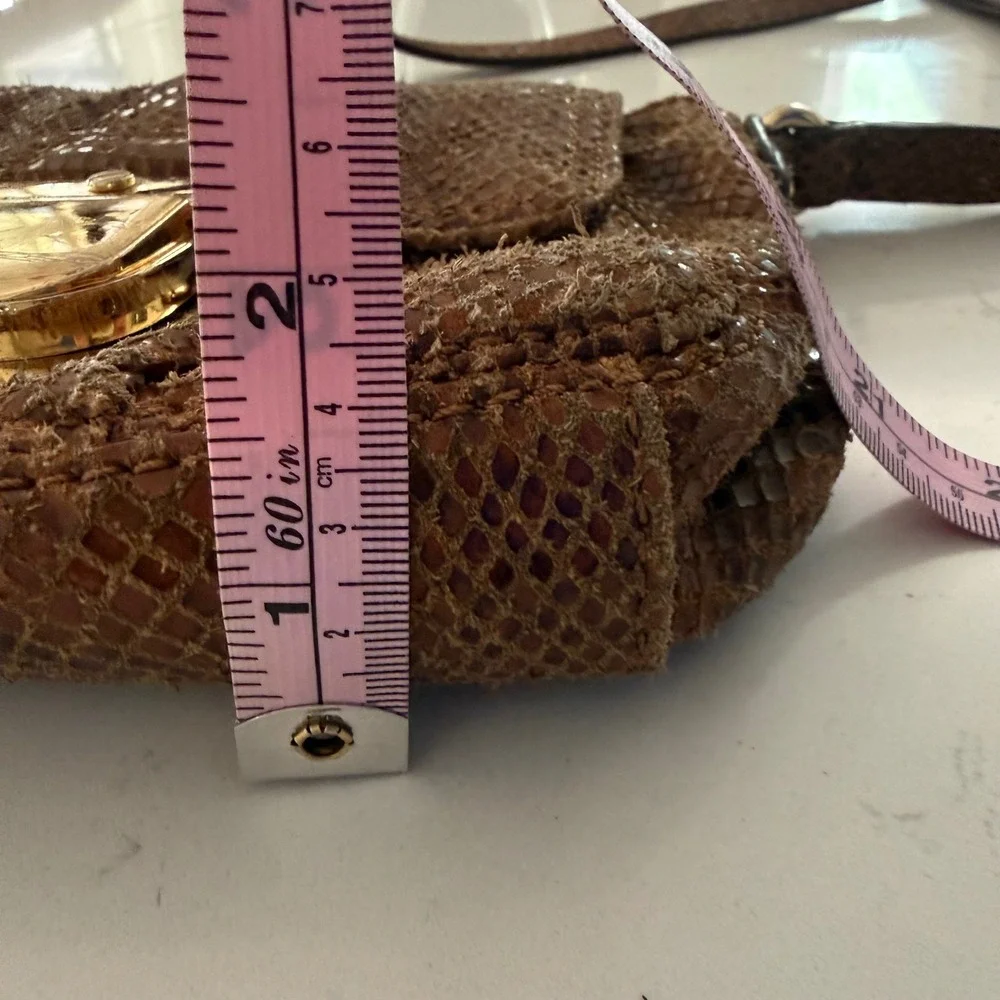 Michael Kors Crossbody Bag Womens Small Brown Snakeskin Embossed Gold Hardware